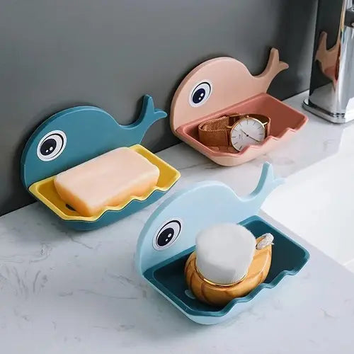 Adhesive Cute Fish Design Soap Dish Holder | Bathroom Soap Holder | Set of 2/4